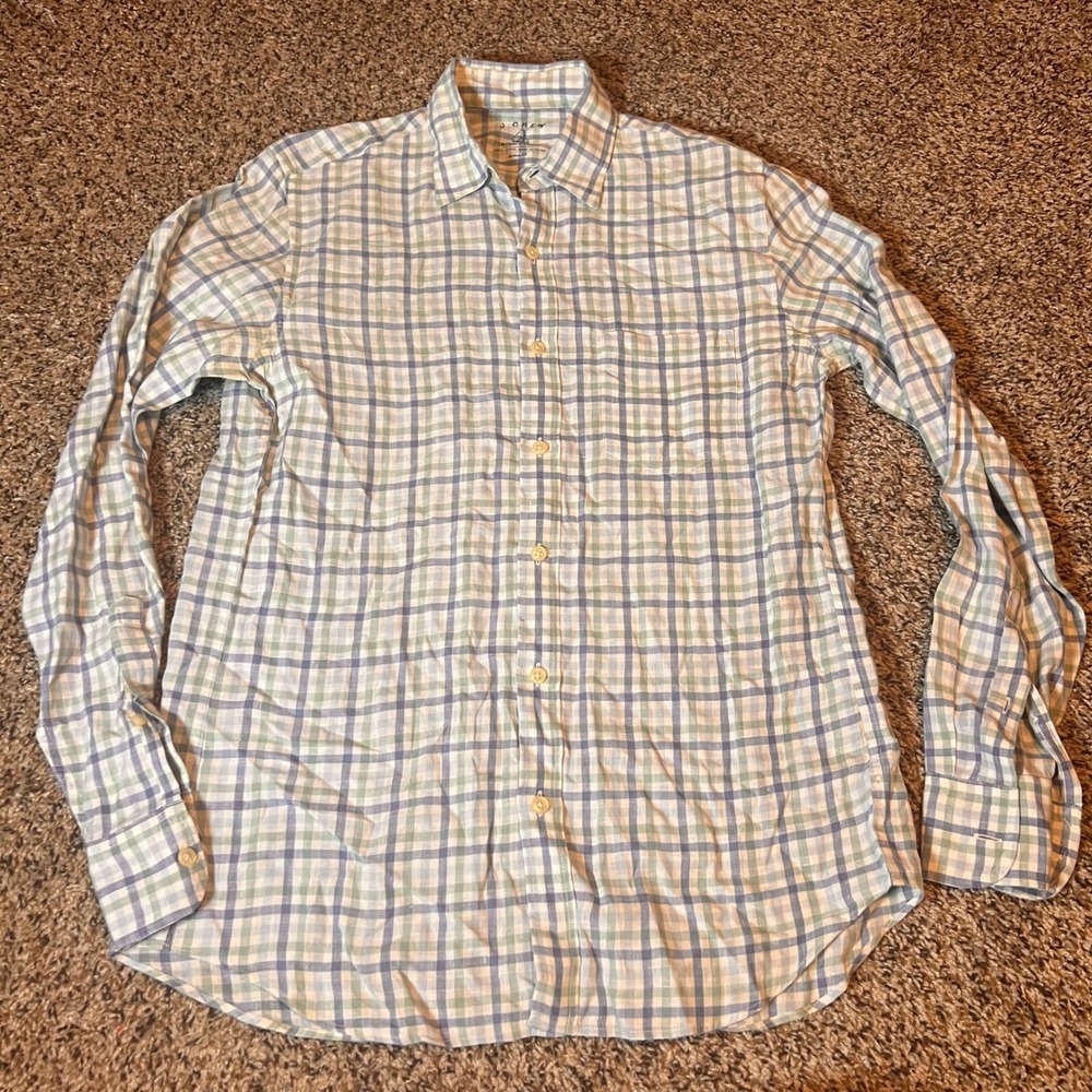 J. Crew Irish Linen Button Down Plaid Shirt Long Sleeve Casual Small